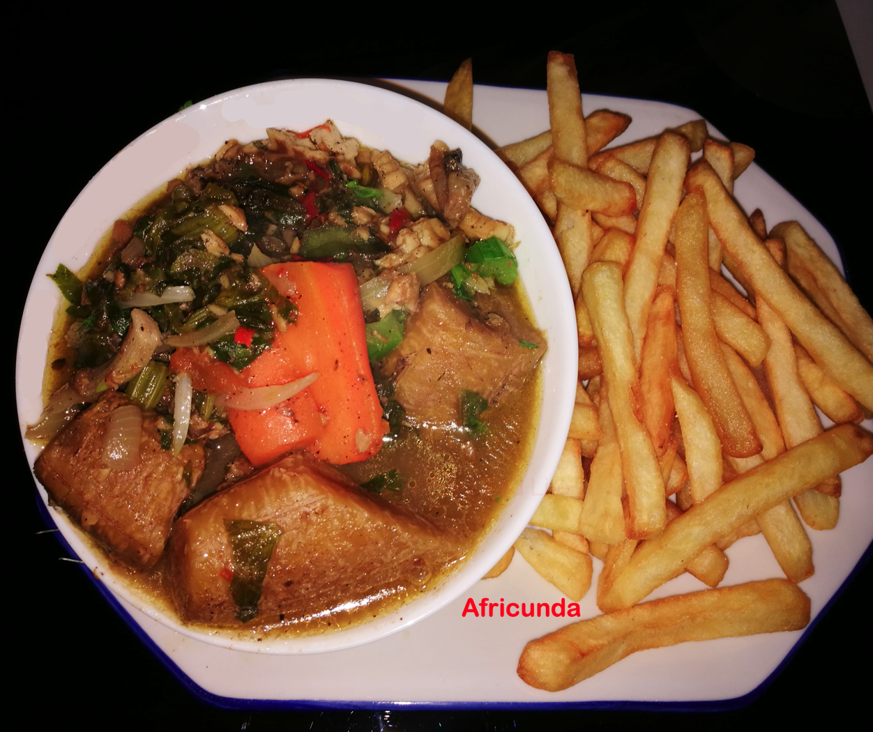 GPS - Goatmeat Pepper Soup with potato chips.