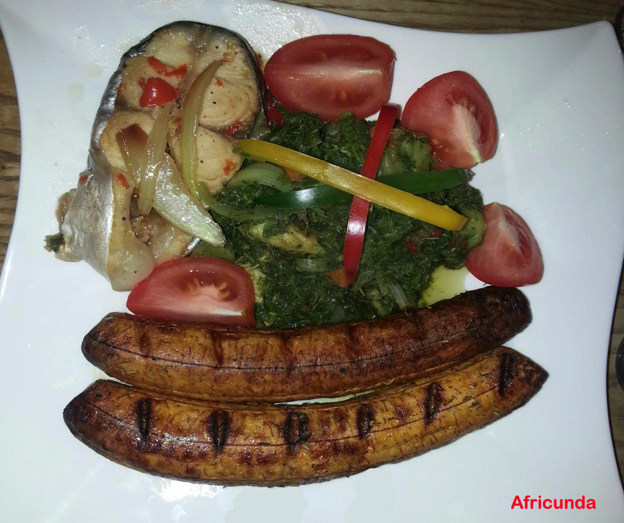 Bolle (Roasted Plantain) with Fish or Beef.