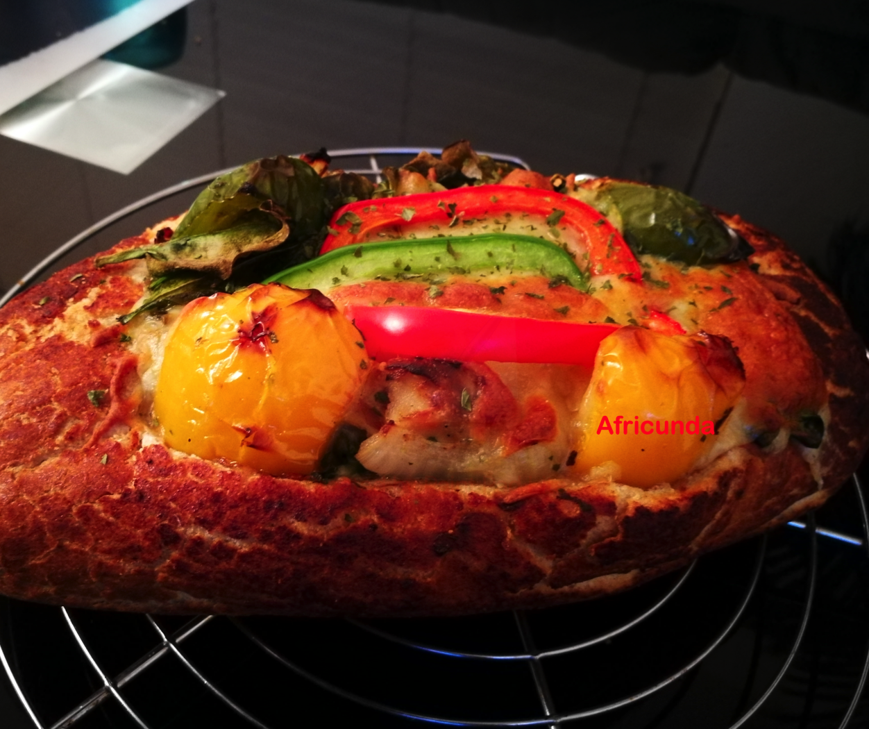 Stuffed Grilled Bread with veggies and a choice of fish, chicken/turkey, suya or seafood