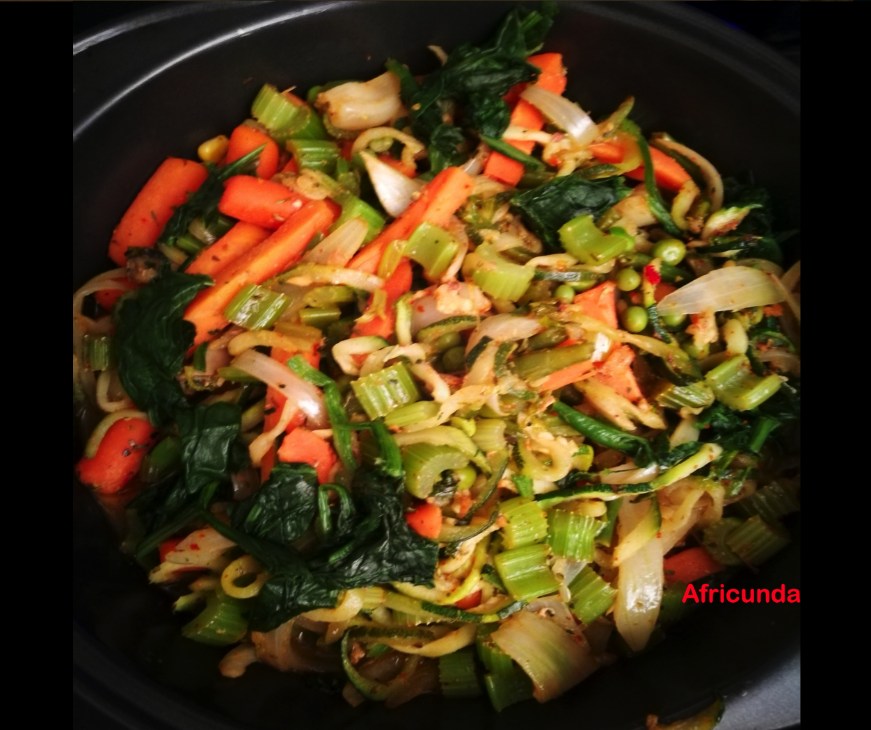 Mixed Veggies with assorted seafood (prawns, etc.).